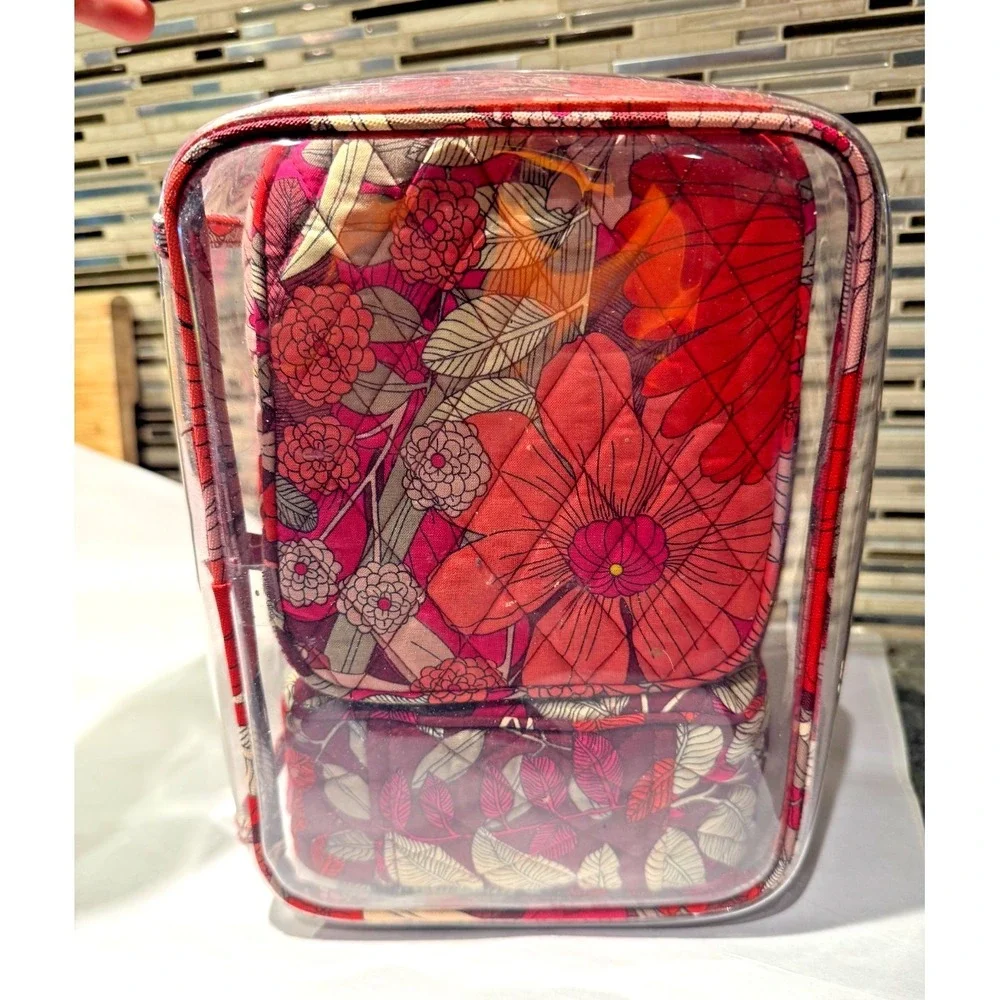 Vera Bradley 4 Pc Cosmetic Travel Organizer Set Floral Clear Makeup Case Bag